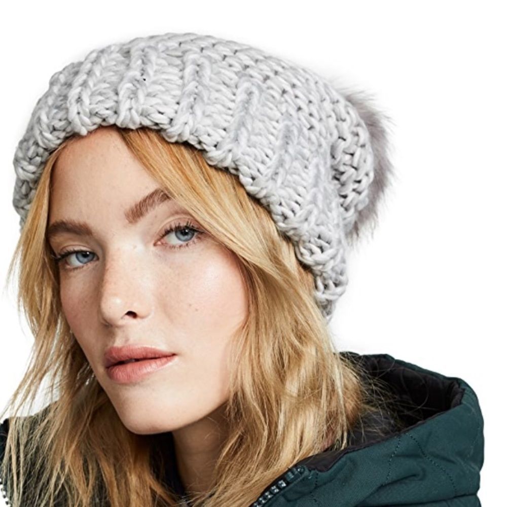 NWT Free People Beige Happy Trails Fitted Pom Winter Beanie - Picture 5 of 6